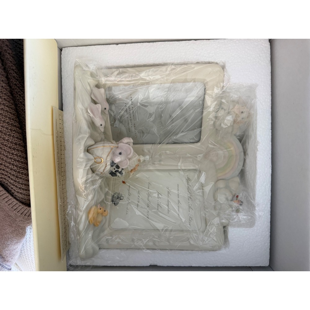 Lenox Noah's Ark Double Picture Frame Ivory China Gold Accents 3.5x5 New in Box